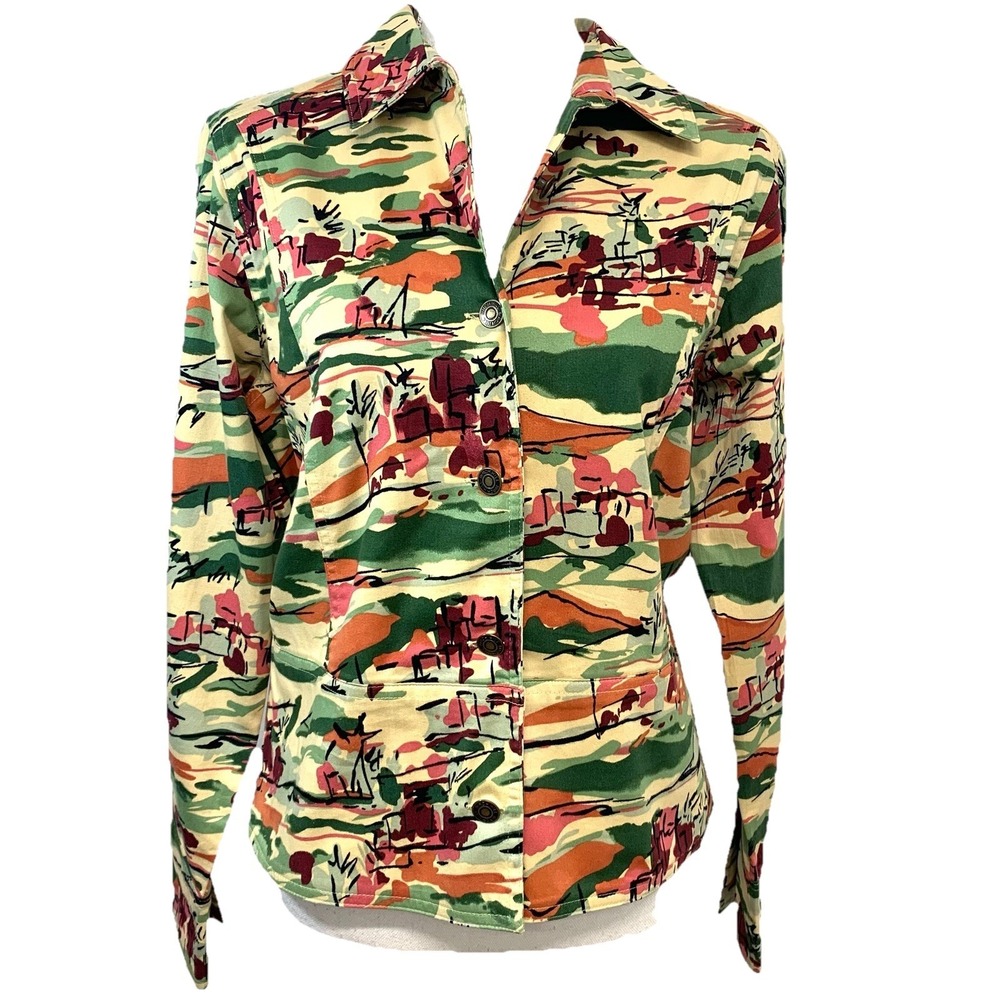 Birch Hill Camo Mixed  Print Lightweight Jacket Button Front Woman Medium Casual